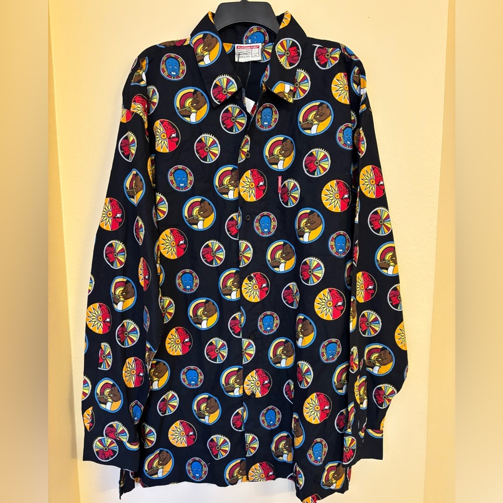 FUBU Black Shirt with Colorful Graphic Circles